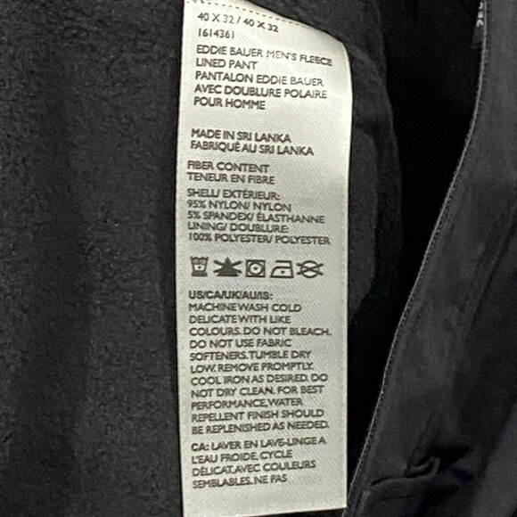 Eddie Bauer Fleece Lined Tech Pants Mens 40 x 32 Black Water Repellent Insulated - Picture 12 of 12